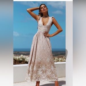 Beige lace maxi dress